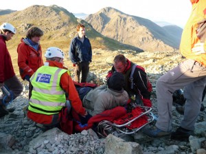 Casualty care being given on scene