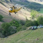 The casualty being winched into the helicopter