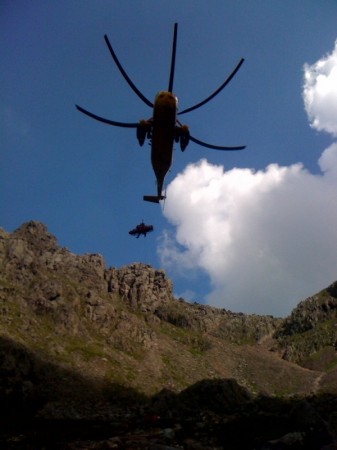 Winching the casualty into the Sea King