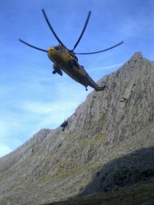 The Sea King from RAF Valley winching the casualty