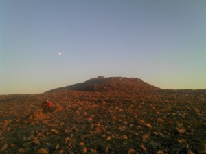 Walking off the summit plateau after the casualty had been evacuated