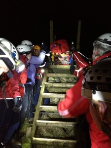 Crossing the stile on Lingmell Nose