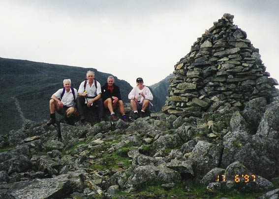 Allan, John, Peter and Jane Tessler (John's daughter who lives in America) on Lingmel with Scafell Pike in the background