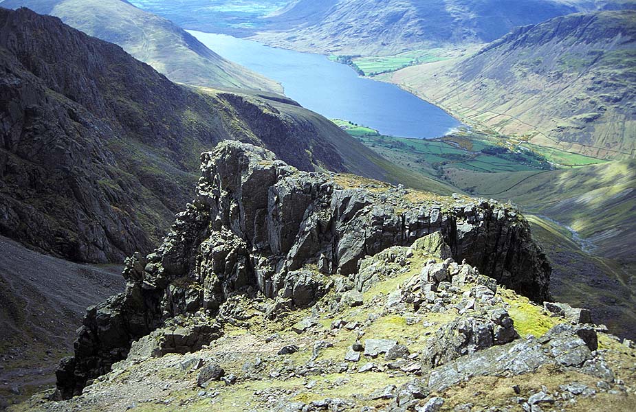 Pulpit Rock on Scafell Pike - not a place to wander to when the cloud comes down and you lose your bearings.